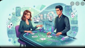 Иллюстрация карт блэкджека и фишек в современном стиле для статьи о преимуществе казино
