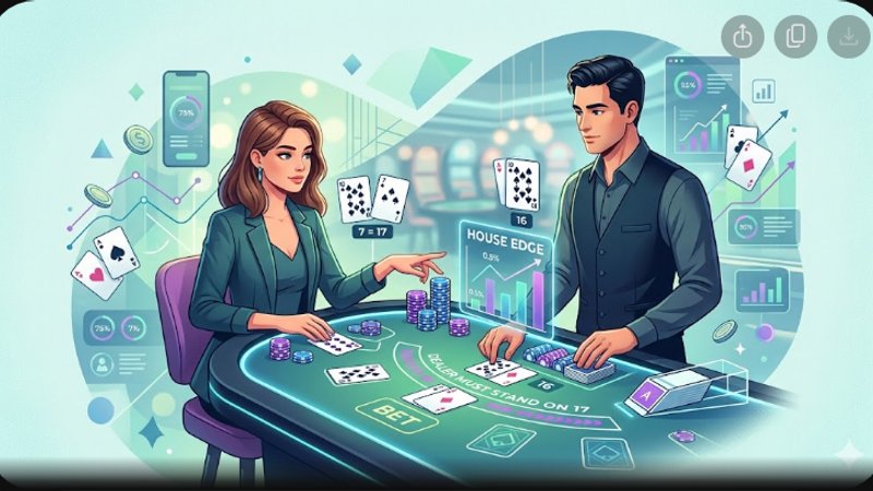 Иллюстрация карт блэкджека и фишек в современном стиле для статьи о преимуществе казино